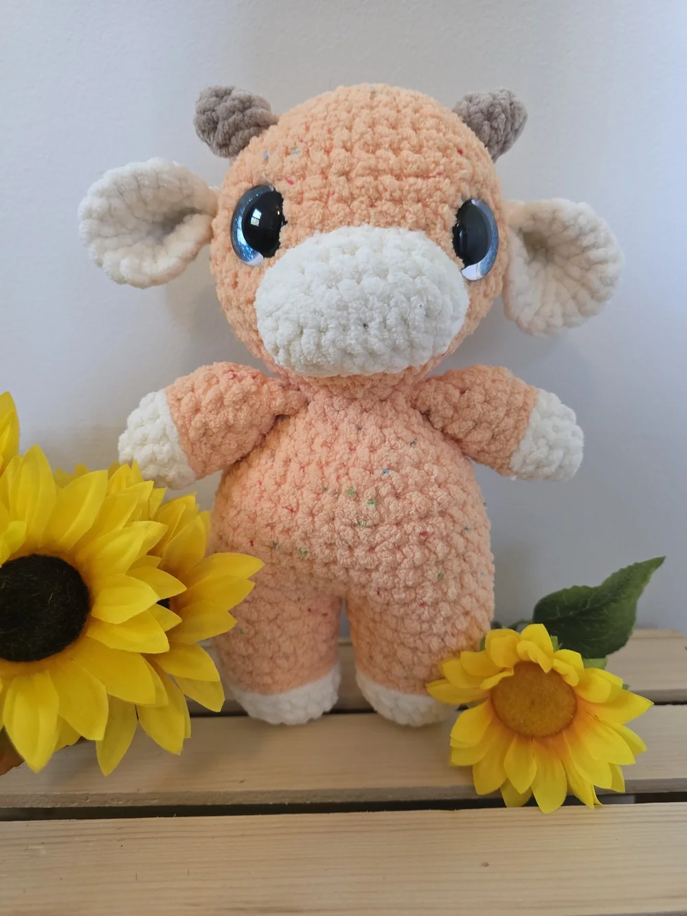 Handmade Crochet Orange Funfetti Cow Plush Toy